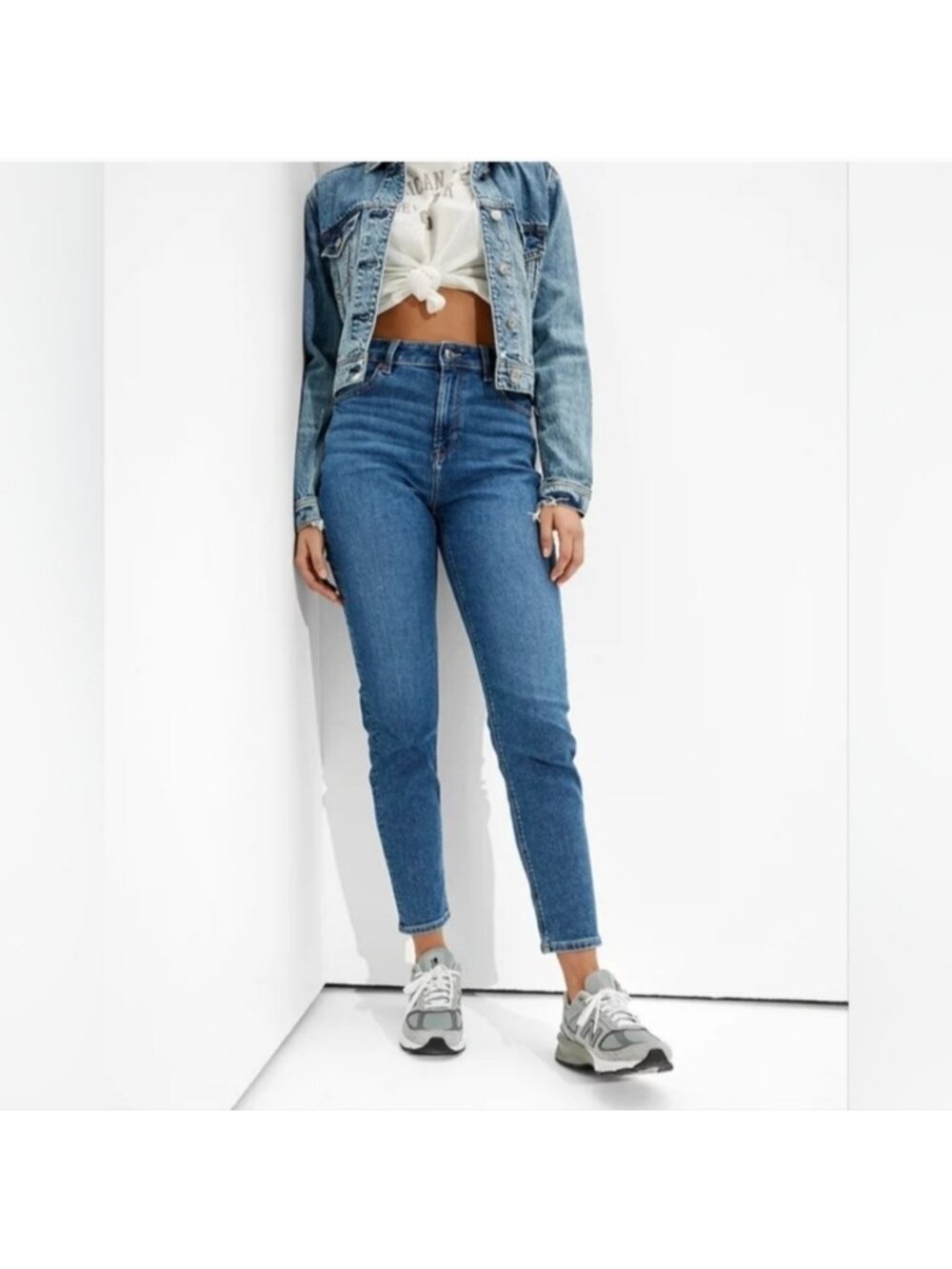 American Eagle AEO Mom Jeans Stretch High Waisted Rise Tapered Size 00 Long Tall - Picture 2 of 10